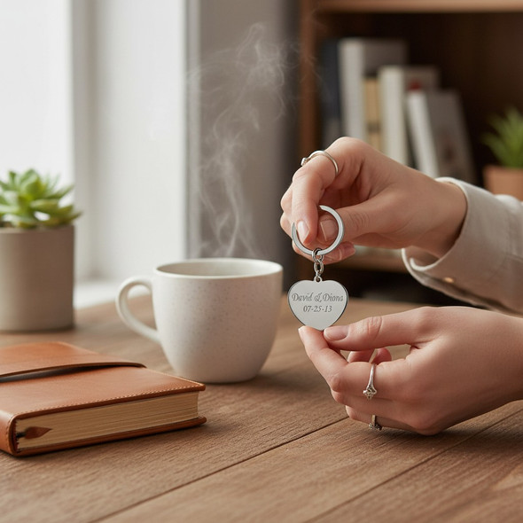 Personalized Stainless Steel Heart Keychain - Free Engraving