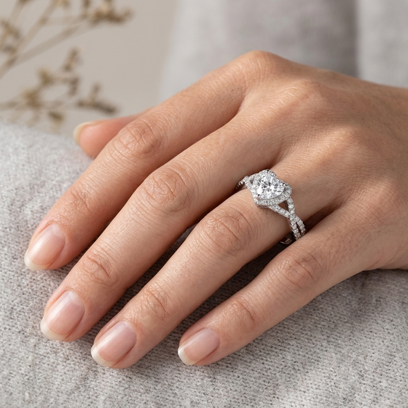 Personalized Sterling Silver with Clear Heart CZ Ring