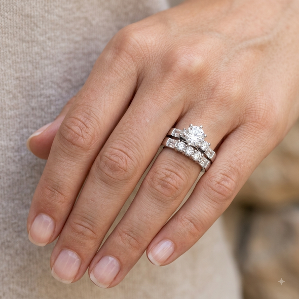 Personalized .925 Sterling Silver With CZ Wedding Ring - RC1036