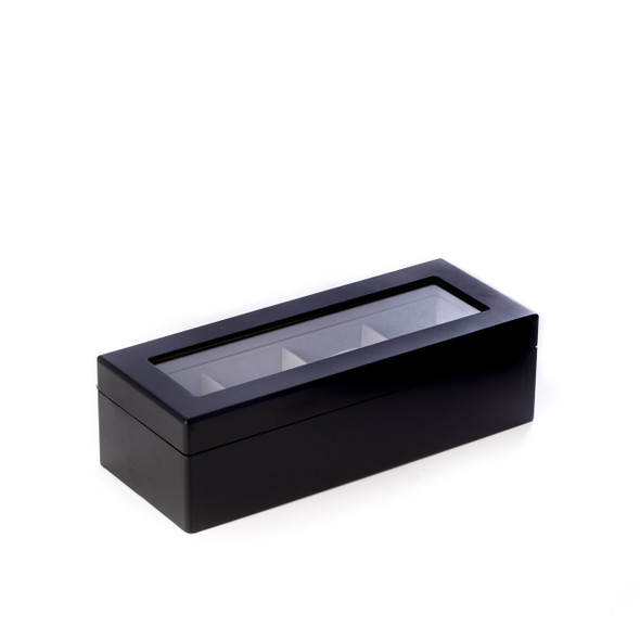Matte Black Wood 4 Watch Box with Glass Top - Free Engraving