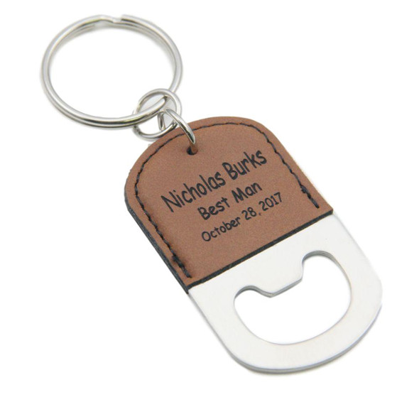 Personalized Raw Hide Leatherette Bottle Opener Keychain