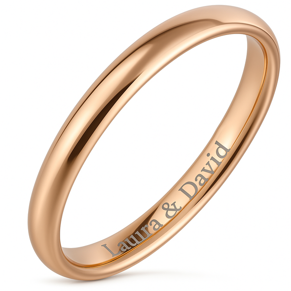 Personalized 2mm Stainless Steel Comfort Fit Rose Gold Color Ring Personalized 2mm Stainless Steel Comfort Fit Rose Gold Color Ring