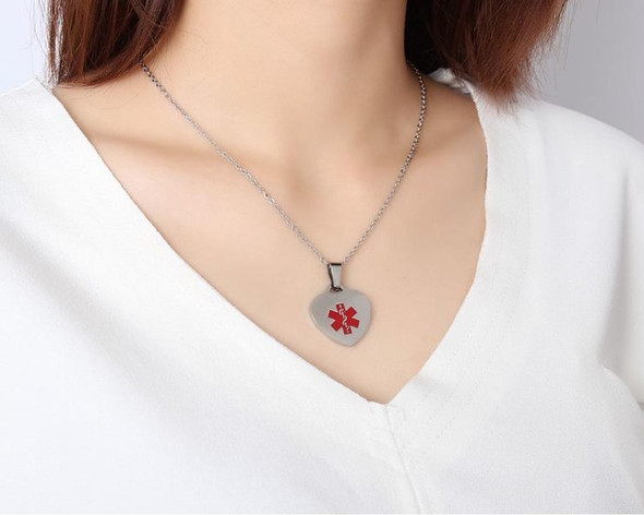 Personalized Stainless Steel Medical Alert ID Heart Pendant