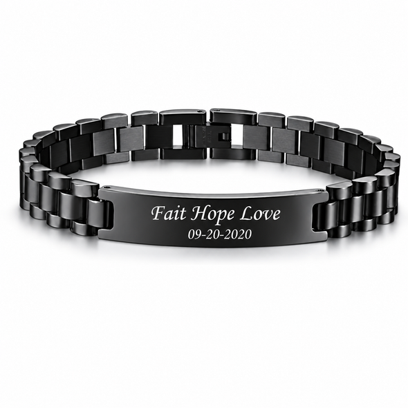 Personalized Stainless Steel Causal Black ID Bracelet