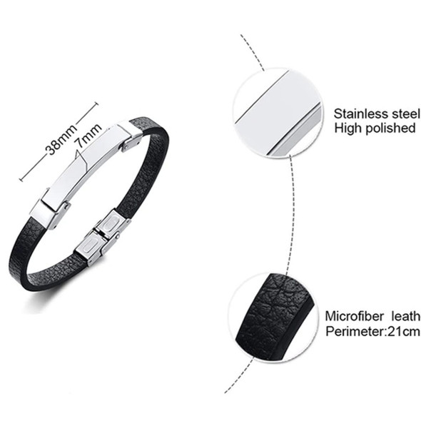 Personalized Stainless Steel and PU Leather ID Bracelet