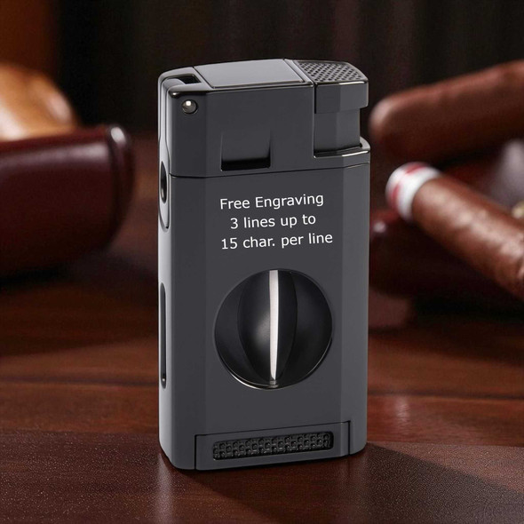 Cigar Black Torch Lighter with V cut and punch - Free Engraving Cigar Black Torch Lighter with V cut and punch - Free Engraving