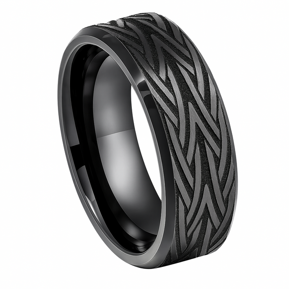 8mm Black IP Plated Tribal Design Tungsten Carbide Ring 8mm Black IP Plated Tribal Design Tungsten Carbide Ring