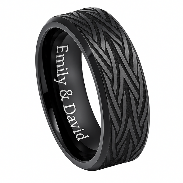 8mm Black IP Plated Tribal Design Tungsten Carbide Ring 8mm Black IP Plated Tribal Design Tungsten Carbide Ring