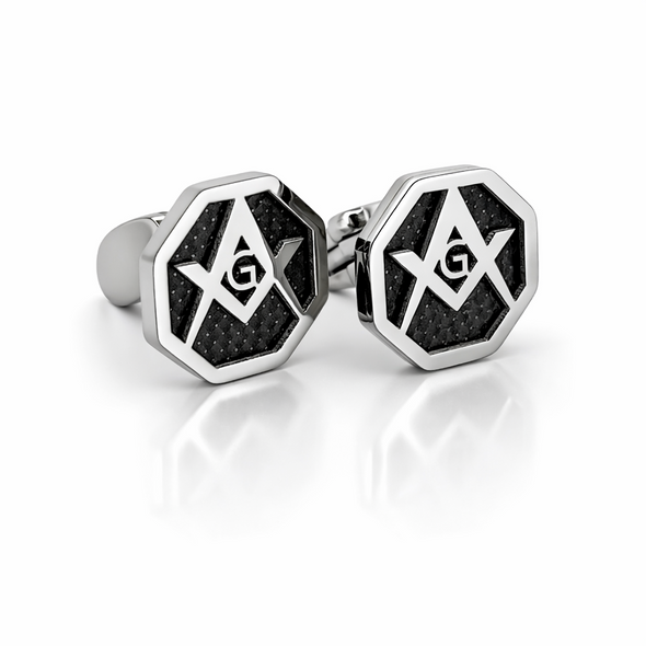 Octagon Masonic Cufflinks – Silver Square & Compass Design