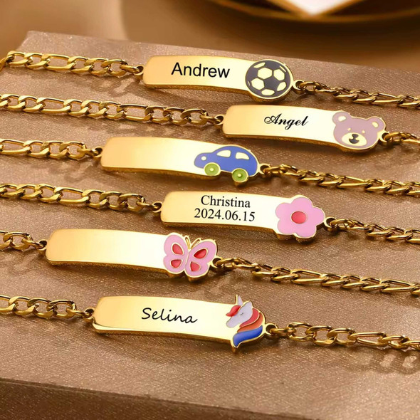 Personalized Baby & Kids Bracelet – Engraved Name ID Bracelet with Cute Cartoon Charm