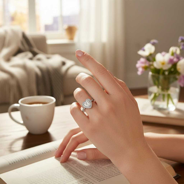 Personalized Heart Cubic Zirconia Ring – 925 Sterling Silver Engraved Ring