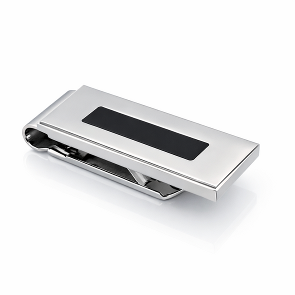 Personalized Stainless Steel Money Clip with Black Inlay – Engravable Classic Men’s Gift