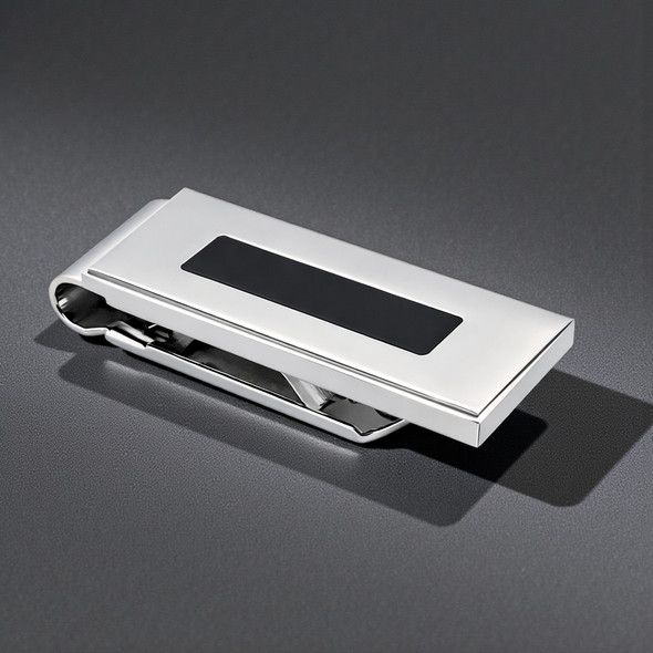 Stainless Steel Money Clip with Black Inlay – Engravable Classic Men’s Gift