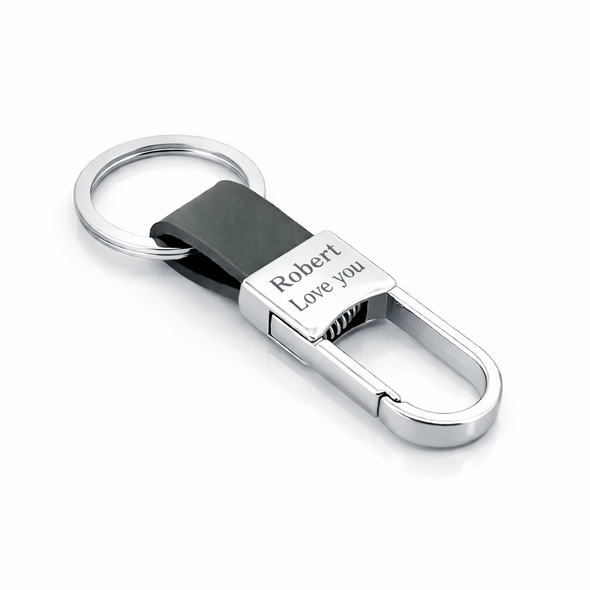 Personalized Engraved Leather Keychain with Stainless Steel Clip – Custom Name & Message Gift