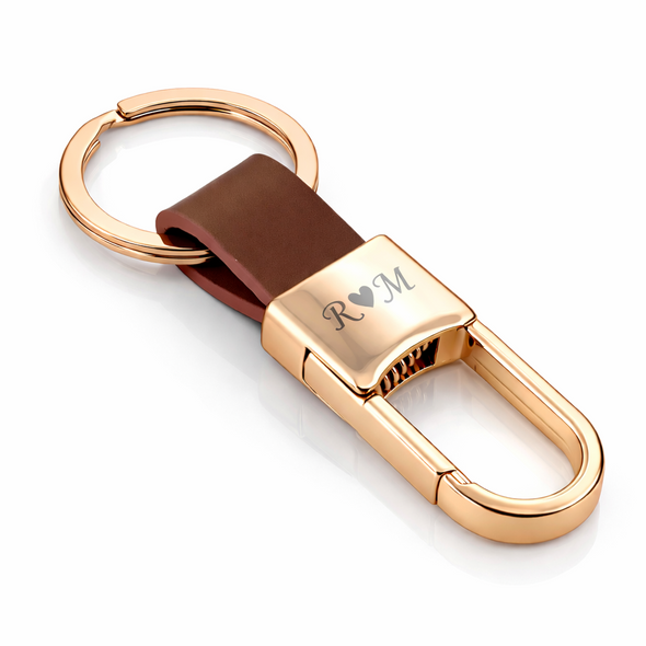 Personalized Rose Gold Leather Keychain with Custom Engraving