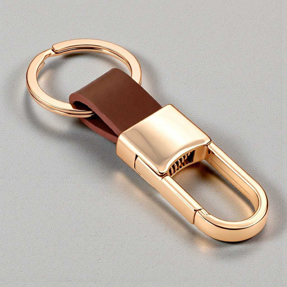 Personalized Rose Gold Leather Keychain with Custom Engraving