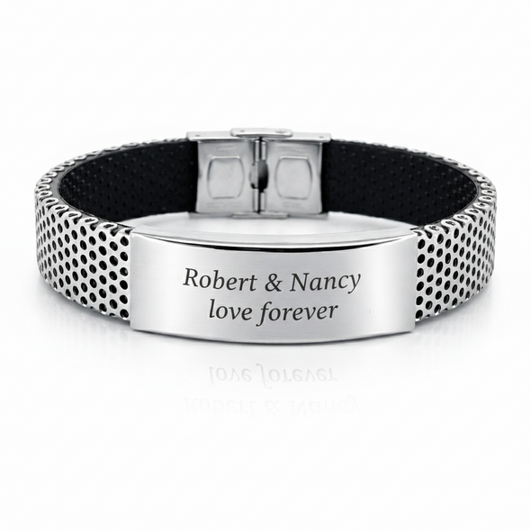 Personalized Stainless Steel & Rubber Bracelet – FREE Engraving
