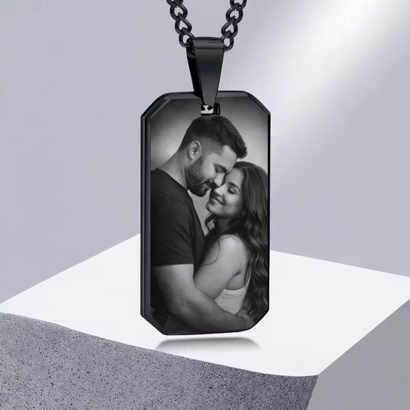 Personalized Stainless Steel Black Photo Dog Tag Necklace,