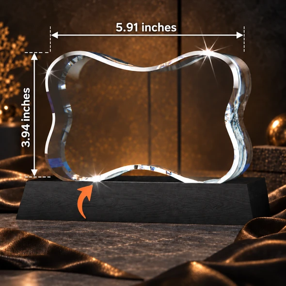 Personalized Dog Bone-Shaped Photo Crystal with LED Light Base – Custom Pet Memorial Gift