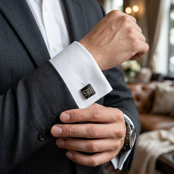 Shiny Black Square Stainless Steel Cufflinks