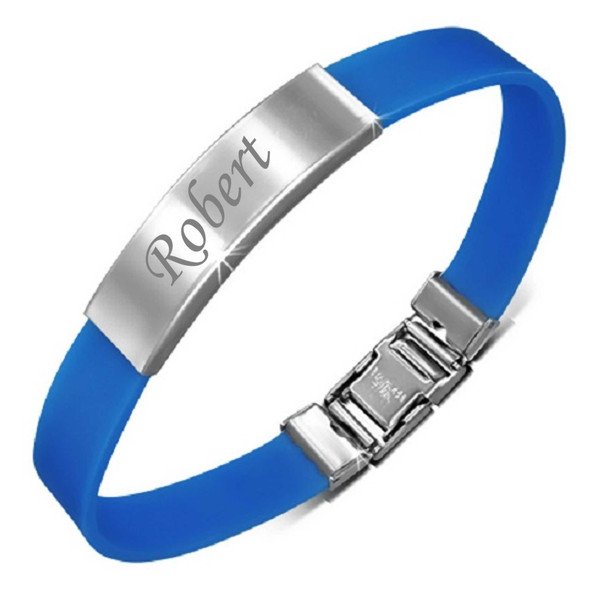 Stainless Steel with Blue Rubber ID Bracelet Stainless Steel with Blue Rubber ID Bracelet