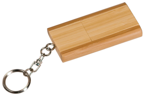 4GB 2-Tone Bamboo Flip Style USB Flash Drive With Keychain