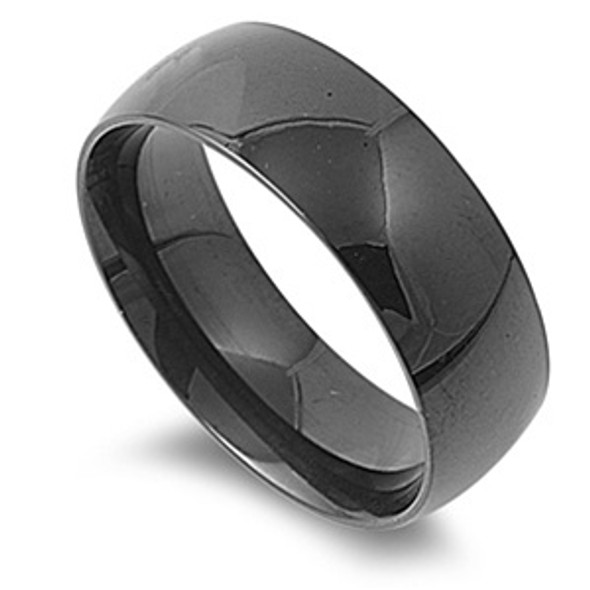  8mm Black Stainless Steel Shiny Ring - Free Engraving