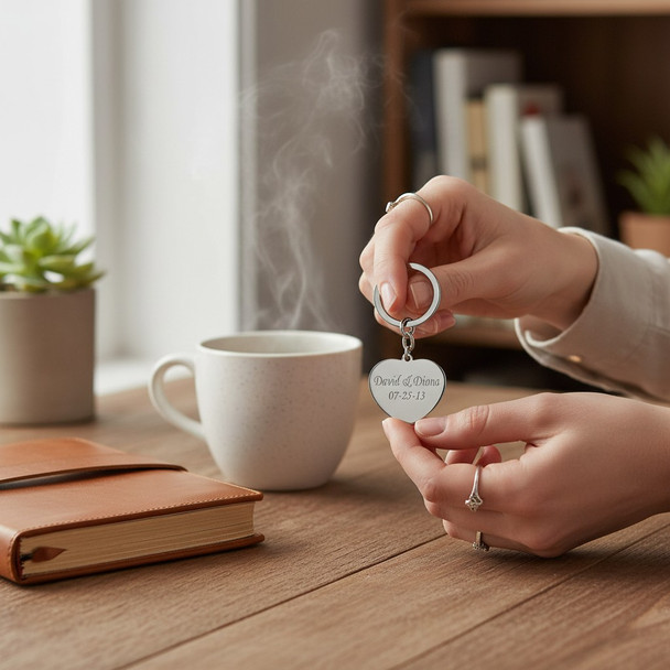 Personalized Stainless Steel Heart Keychain - Free Engraving