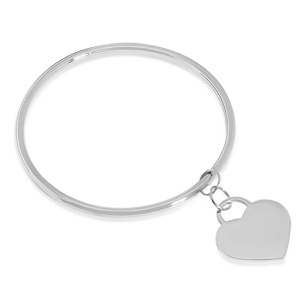 Personalized Quality Bangle Bracelet with Heart Charm