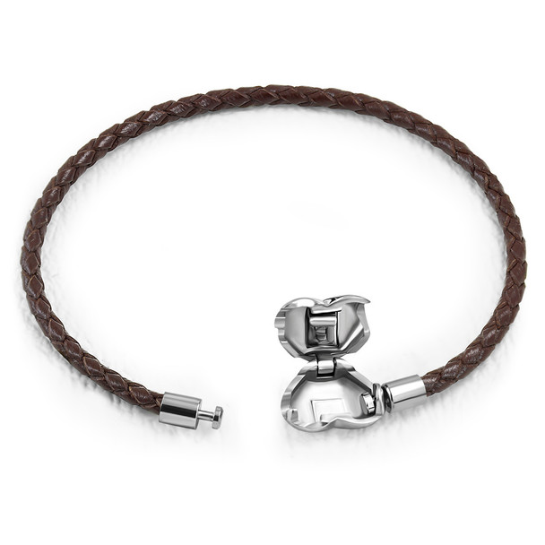 3mm Braided Leather Bracelet with Stainless Steel Heart Shaped Barrel Clasp Closure