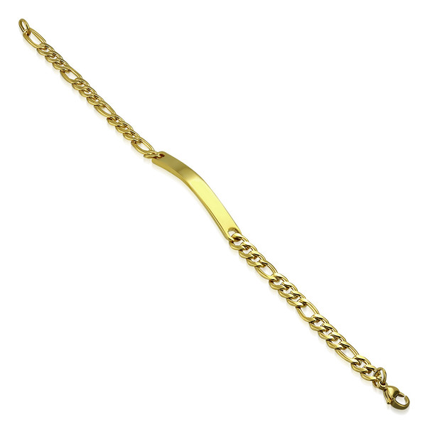 5mm Gold Color Plated Stainless Steel Figaro Link ID Bracelet