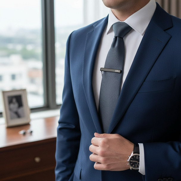 Personalized Quality Black Stainless Steel Tie Clip With Chain