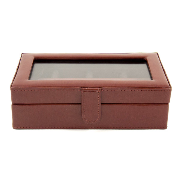 Personalized Leather 12 Cufflink Box with Glass Top and Snap Closure