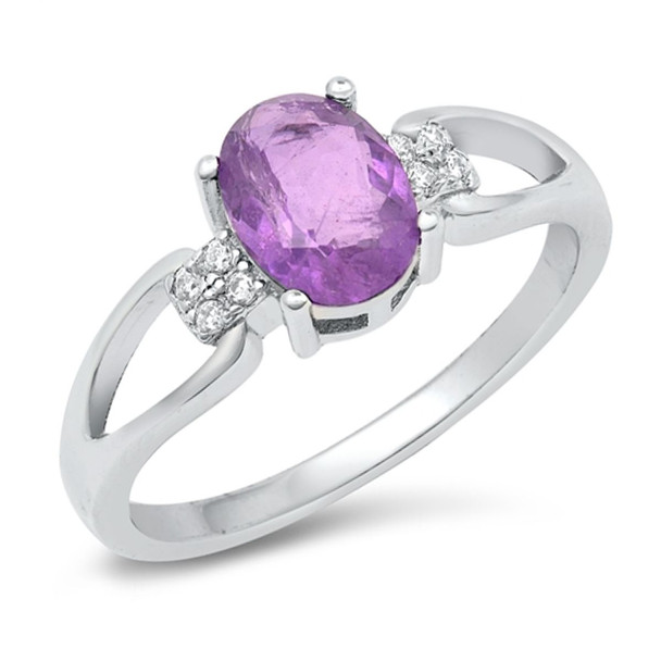 Personalized Sterling Silver Ring with Milky Purple CZ