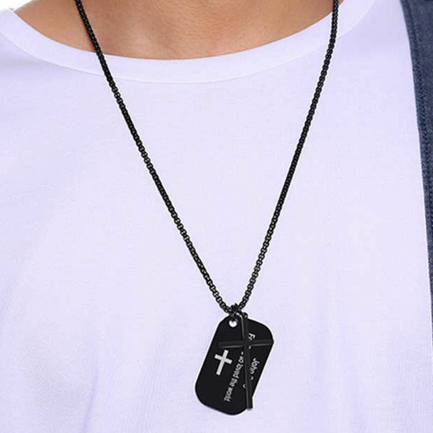 Black Stainless Steel Cross Dog Tag Necklace - Unique Design