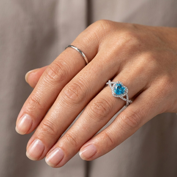 Personalized 925 Sterling Silver Ring With Blue Topaz Clear CZ