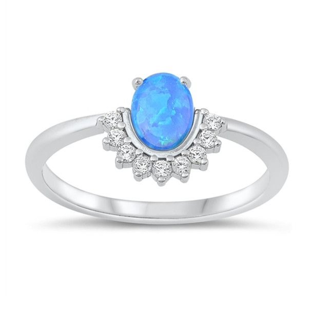 Personalized Rhodium Plated 925 Sterling Silver Lab Opal Ring
