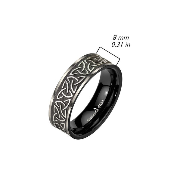 Tribal Celtic Trinity Knot Black Stainless Steel Ring