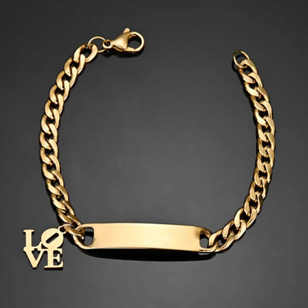 Personalized Gold Color Stainless Steel Bracelet with LOVE Charm