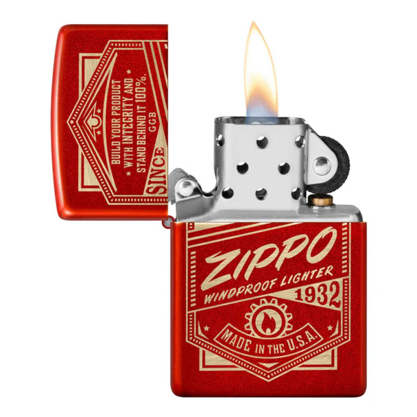 Metallic Red Genuine Zippo Lighter with with Original Zippo Logo