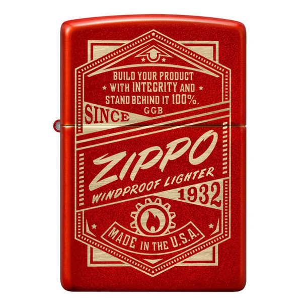 Metallic Red Genuine Zippo Lighter with with Original Zippo Logo