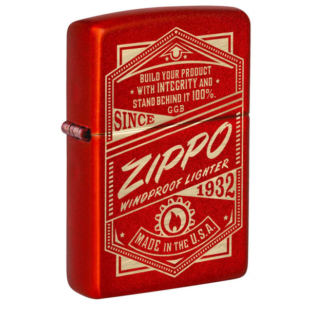 Metallic Red Genuine Zippo Lighter with with Original Zippo Logo