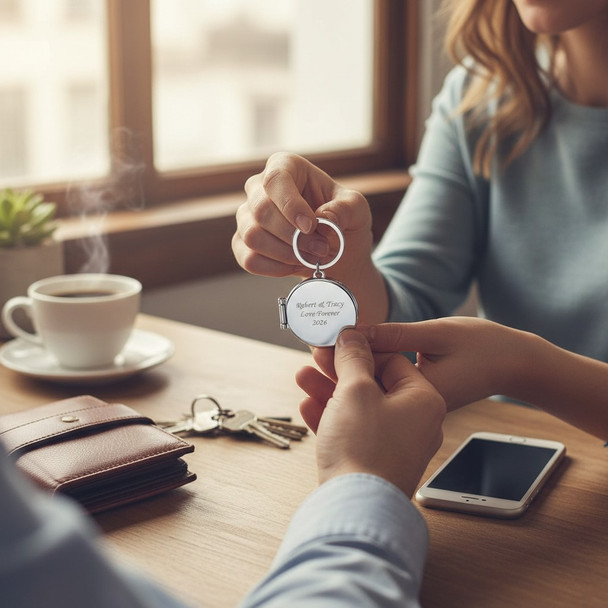 Personalized Memory Locket Keychain – Photo & Name Engraved