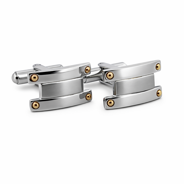 Personalized Stainless Steel Cufflinks with Gold Accent Screws – Custom Engraved Wedding & Anniversary Gift