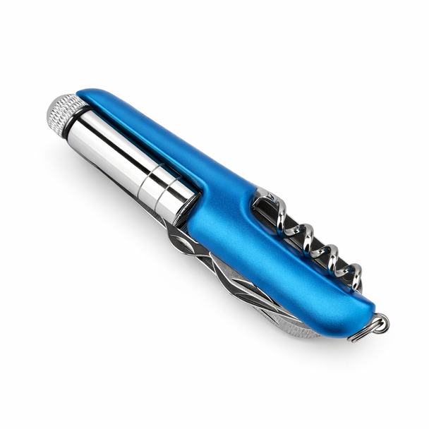 Personalized Blue Stainless Steel Multi-Tool Pocket Tool – Engraved Swiss-Style Utility with Scissors, Saw & Bottle Opener