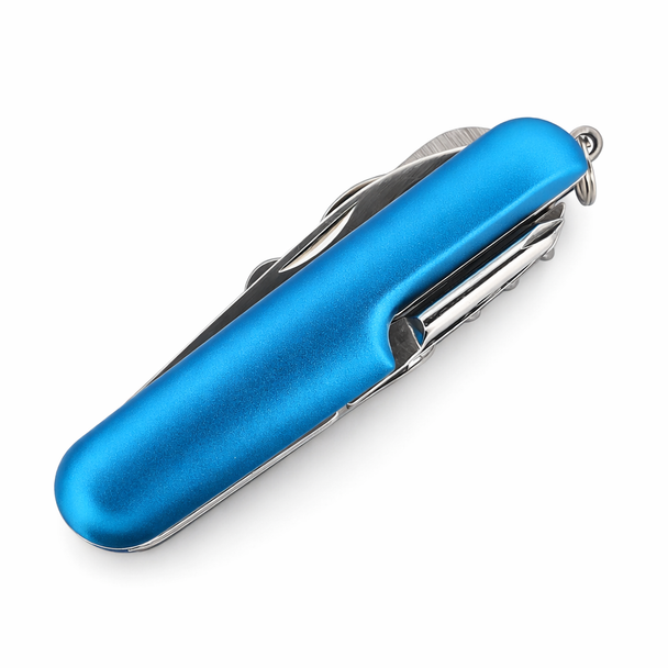 Personalized Blue Stainless Steel Multi-Tool Pocket Tool – Engraved Swiss-Style Utility with Scissors, Saw & Bottle Opener