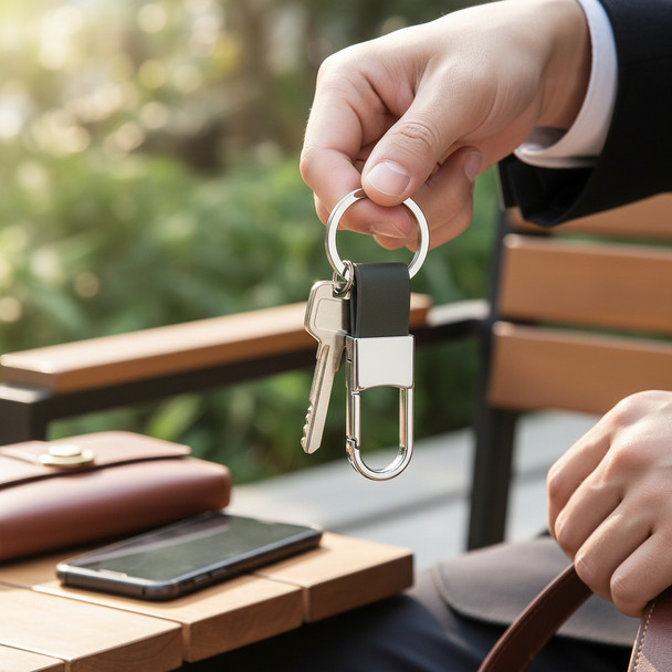 Personalized Engraved Leather Keychain with Stainless Steel Clip – Custom Name & Message Gift