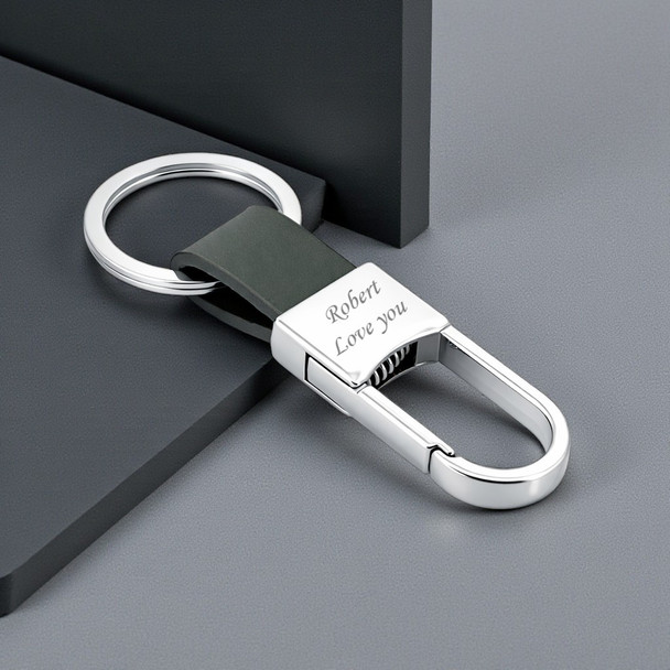 Personalized Engraved Leather Keychain with Stainless Steel Clip – Custom Name & Message Gift