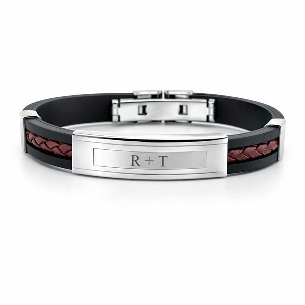 Personalized Men’s Stainless Steel & Leather Bracelet – Engraved Modern Gift for Him