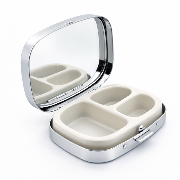 Personalized Shiny Silver Solid Cover with 3 Compartment Pill Box & Mirror
